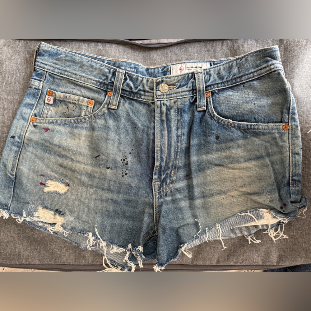 AG Adriano Goldschmied Blue Distressed Denim Shorts